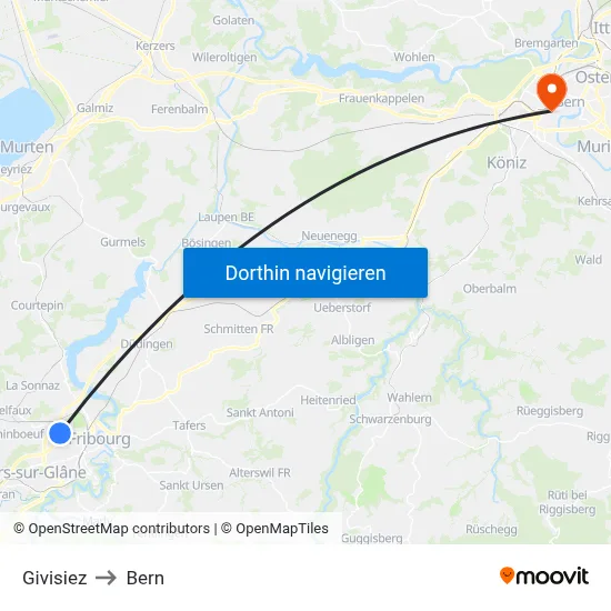 Givisiez to Bern map