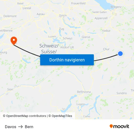 Davos to Bern map