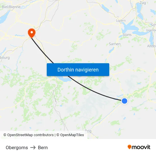 Obergoms to Bern map