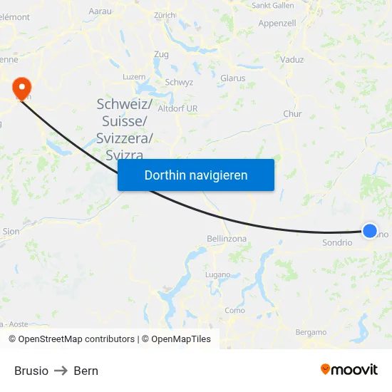 Brusio to Bern map