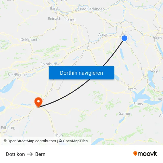 Dottikon to Bern map