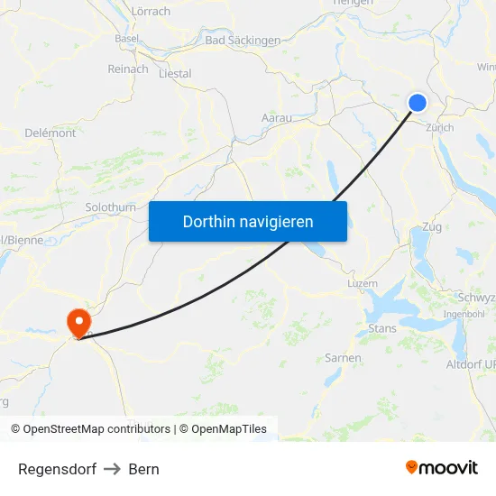 Regensdorf to Bern map