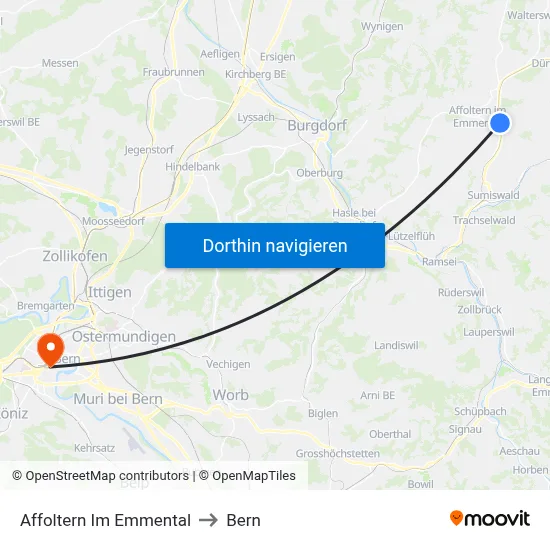 Affoltern Im Emmental to Bern map