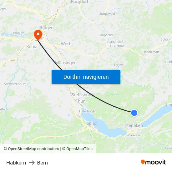 Habkern to Bern map