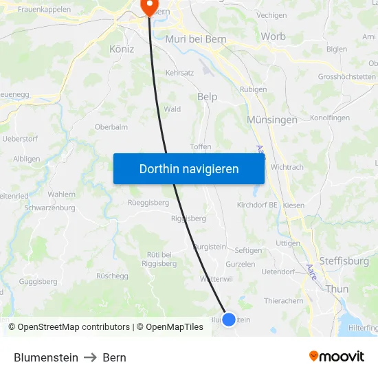 Blumenstein to Bern map