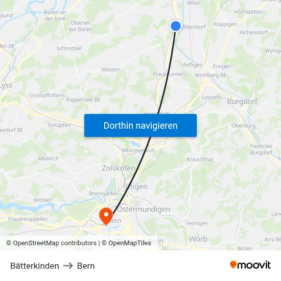Bätterkinden to Bern map