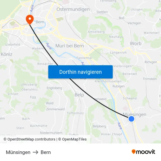 Münsingen to Bern map