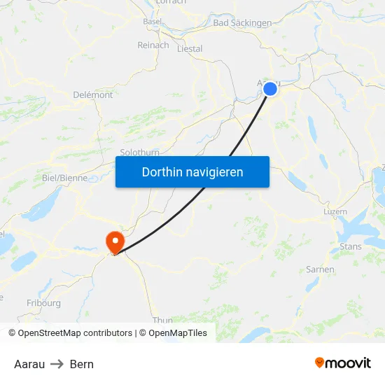 Aarau to Bern map