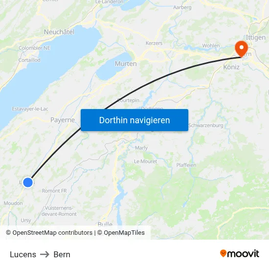 Lucens to Bern map