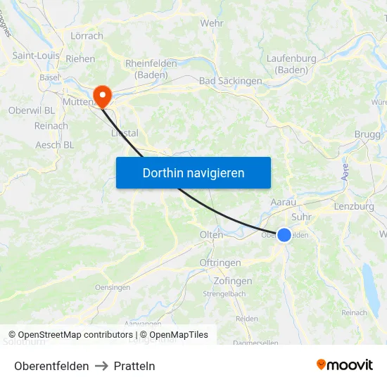 Oberentfelden to Pratteln map