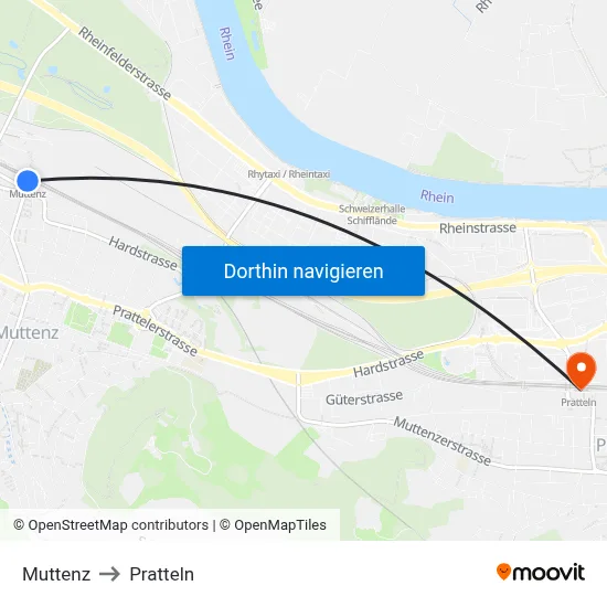 Muttenz to Pratteln map