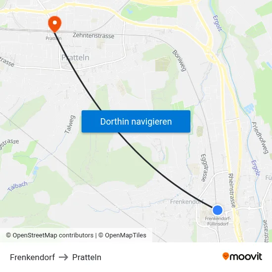 Frenkendorf to Pratteln map