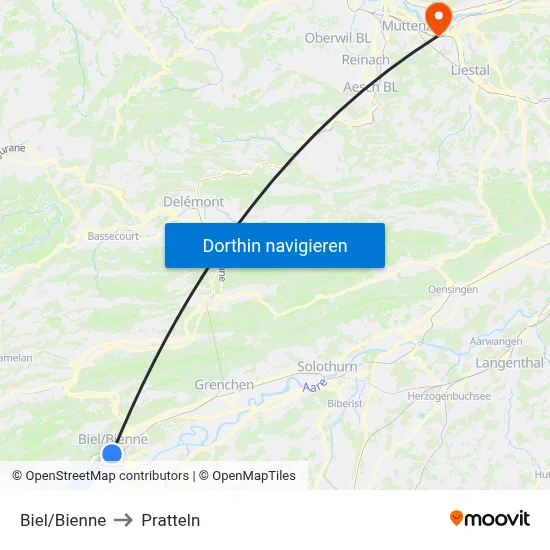 Biel/Bienne to Pratteln map