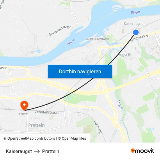 Kaiseraugst to Pratteln map