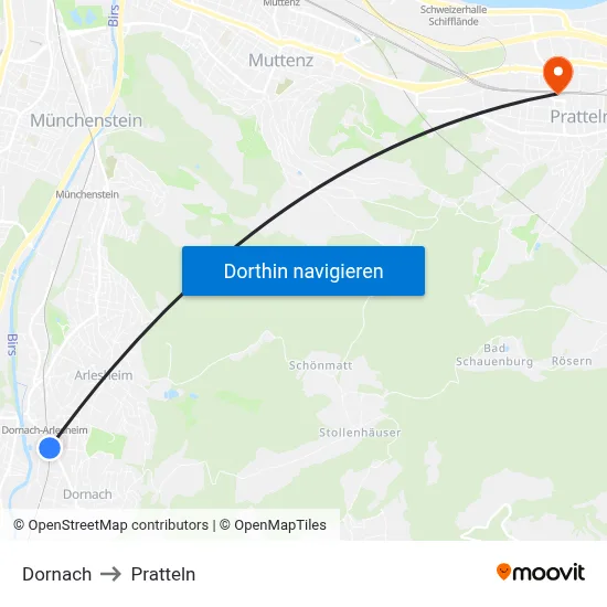 Dornach to Pratteln map