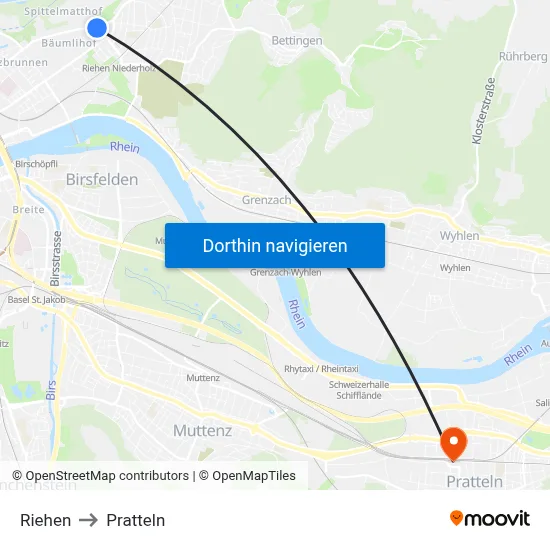 Riehen to Pratteln map