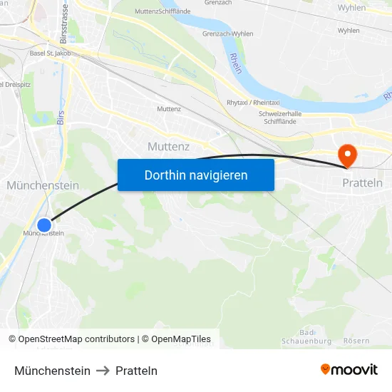 Münchenstein to Pratteln map