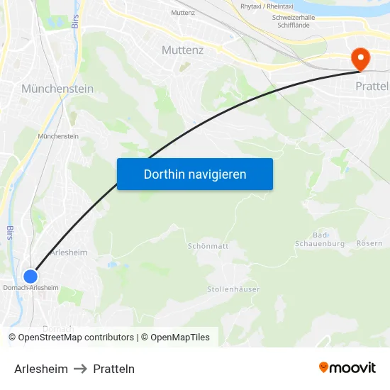 Arlesheim to Pratteln map