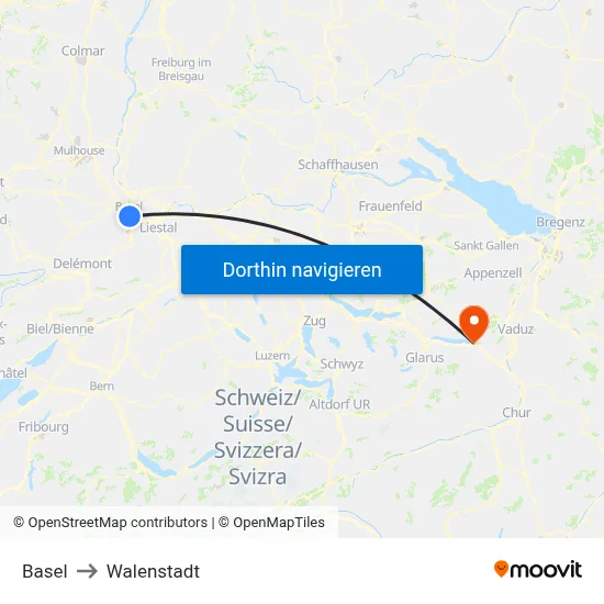 Basel to Walenstadt map