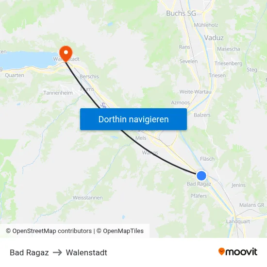 Bad Ragaz to Walenstadt map