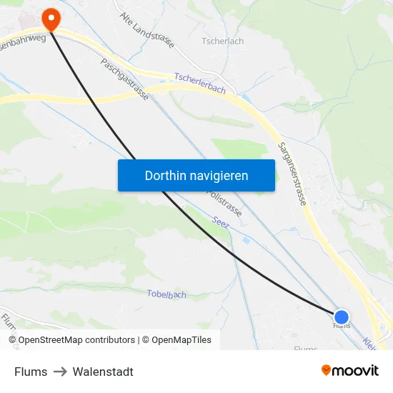 Flums to Walenstadt map
