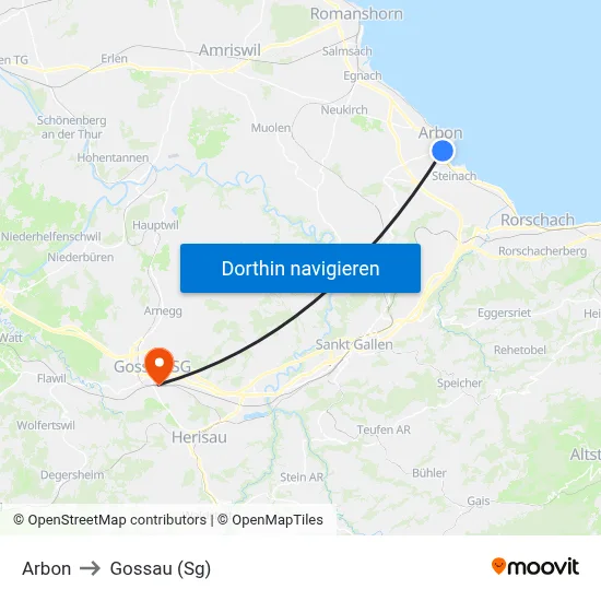 Arbon to Gossau (Sg) map