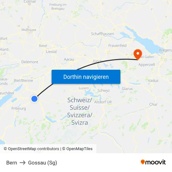 Bern to Gossau (Sg) map