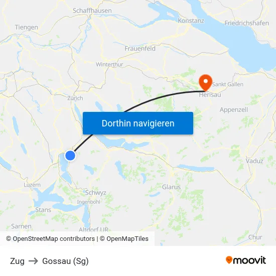 Zug to Gossau (Sg) map