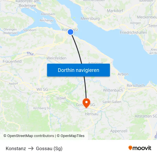 Konstanz to Gossau (Sg) map