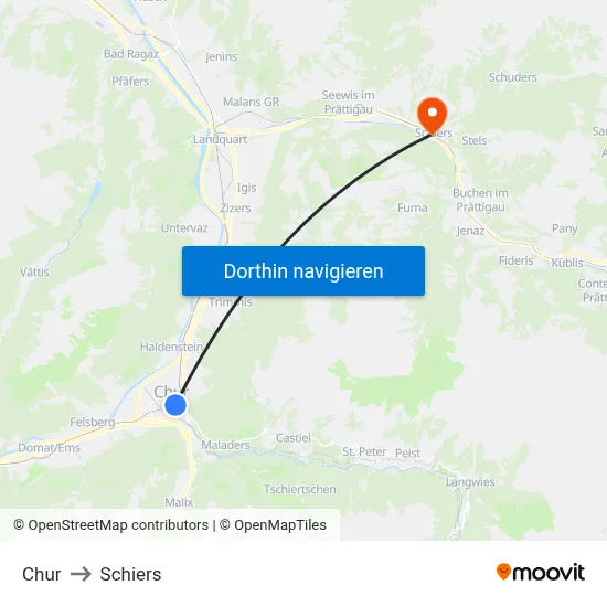 Chur to Schiers map