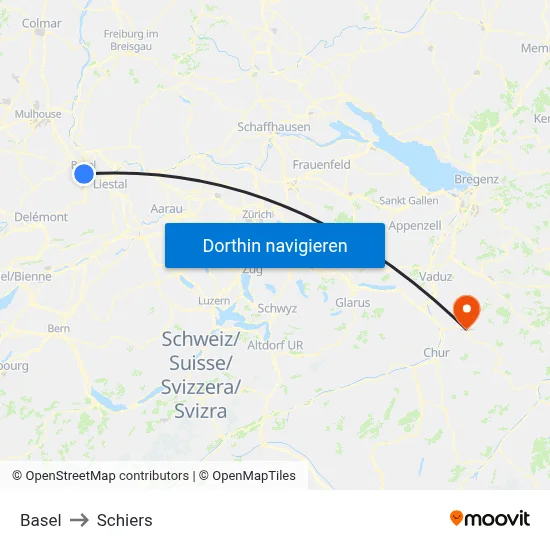 Basel to Schiers map