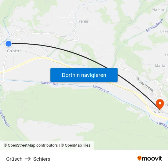 Grüsch to Schiers map