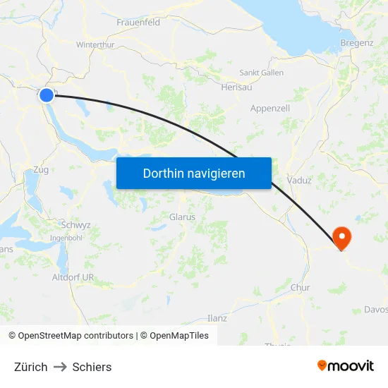 Zürich to Schiers map