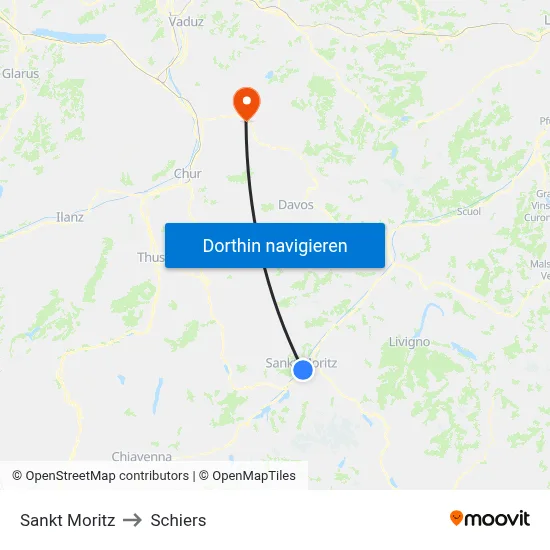Sankt Moritz to Schiers map