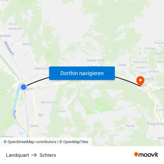 Landquart to Schiers map