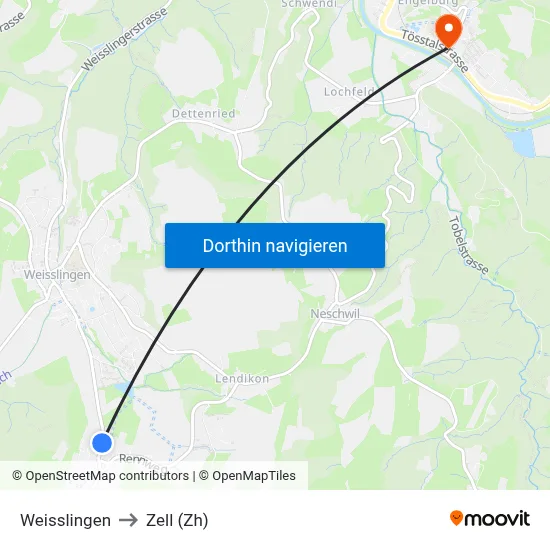Weisslingen to Zell (Zh) map