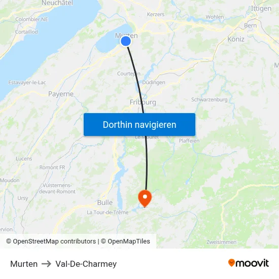 Murten to Val-De-Charmey map