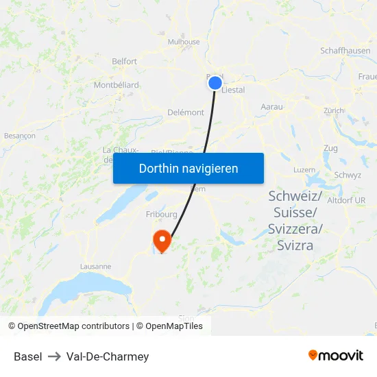 Basel to Val-De-Charmey map
