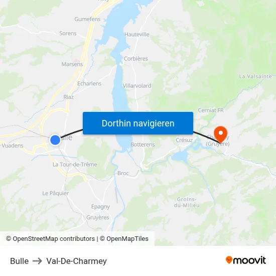 Bulle to Val-De-Charmey map