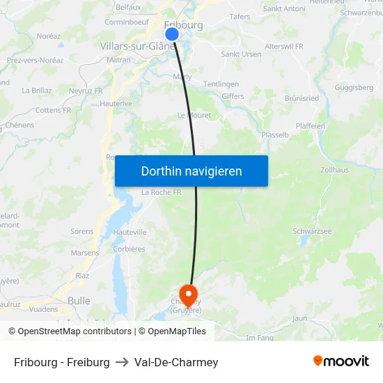 Fribourg - Freiburg to Val-De-Charmey map
