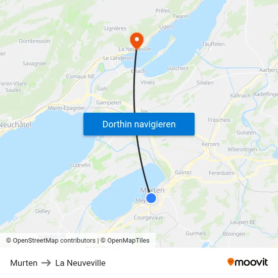 Murten to La Neuveville map