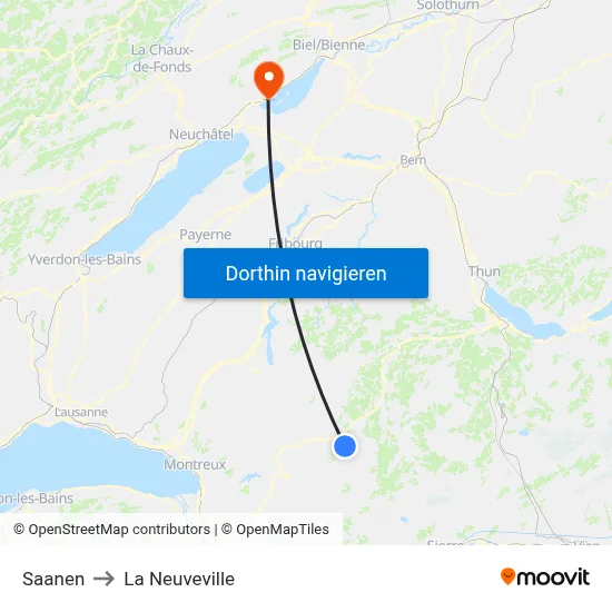 Saanen to La Neuveville map