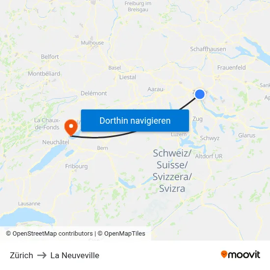Zürich to La Neuveville map