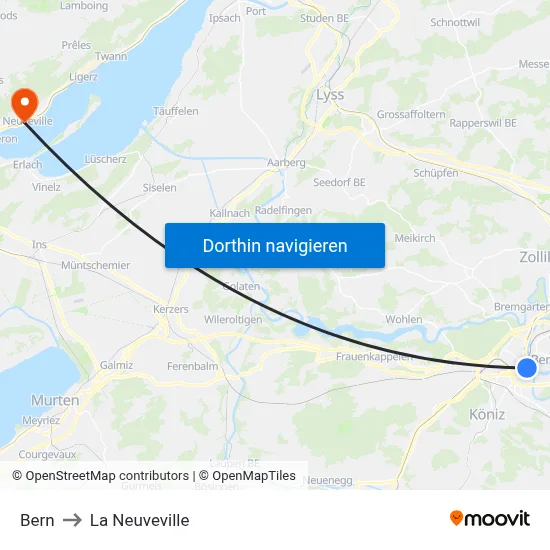 Bern to La Neuveville map