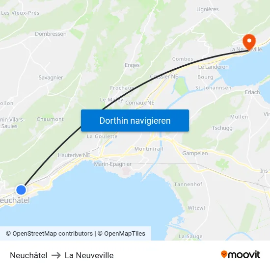 Neuchâtel to La Neuveville map