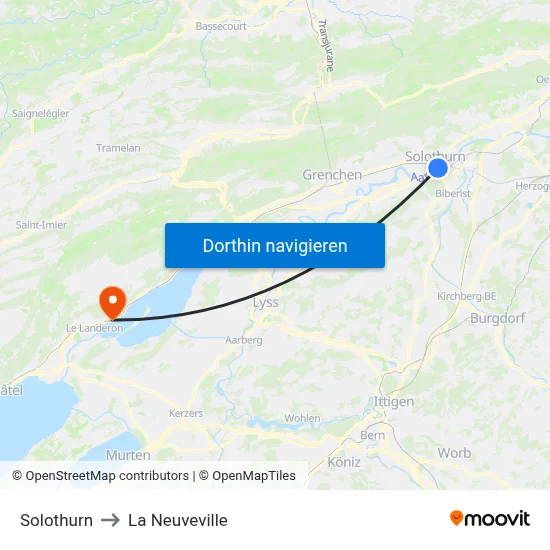 Solothurn to La Neuveville map