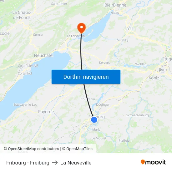 Fribourg - Freiburg to La Neuveville map