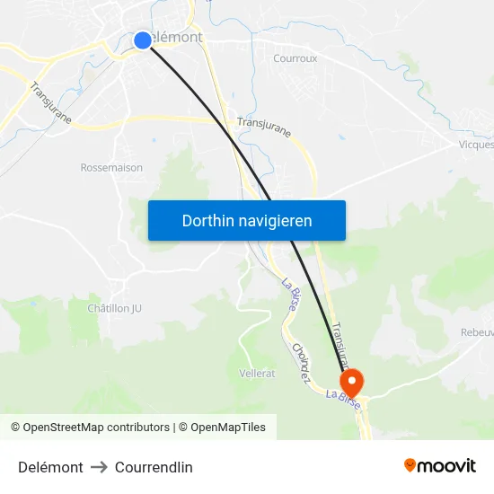 Delémont to Courrendlin map