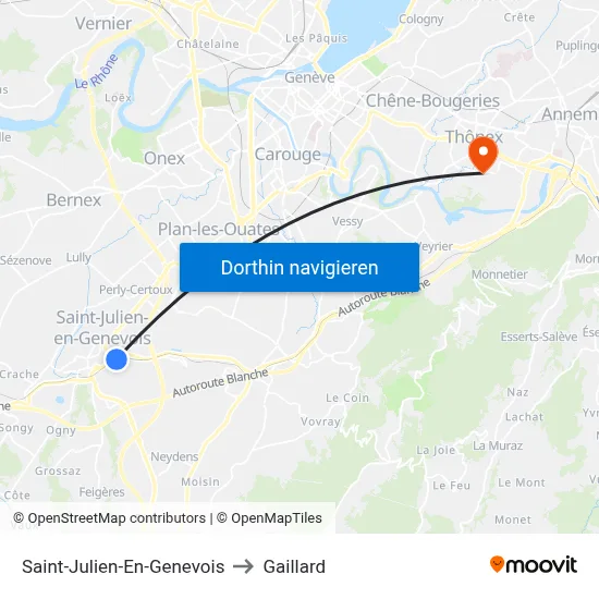 Saint-Julien-En-Genevois to Gaillard map