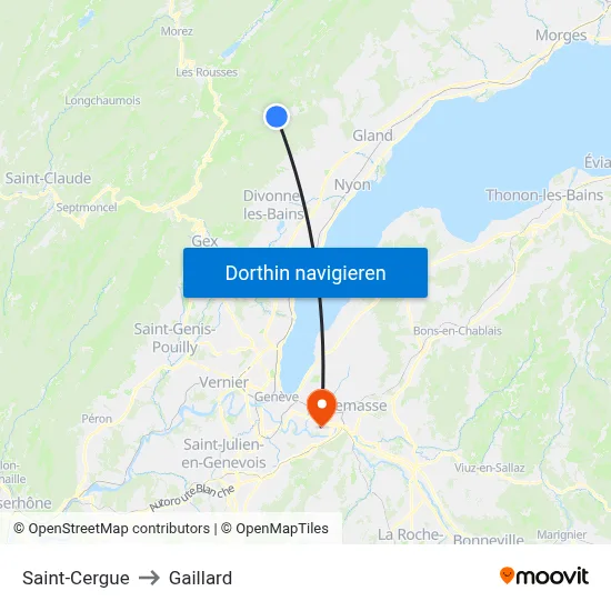 Saint-Cergue to Gaillard map